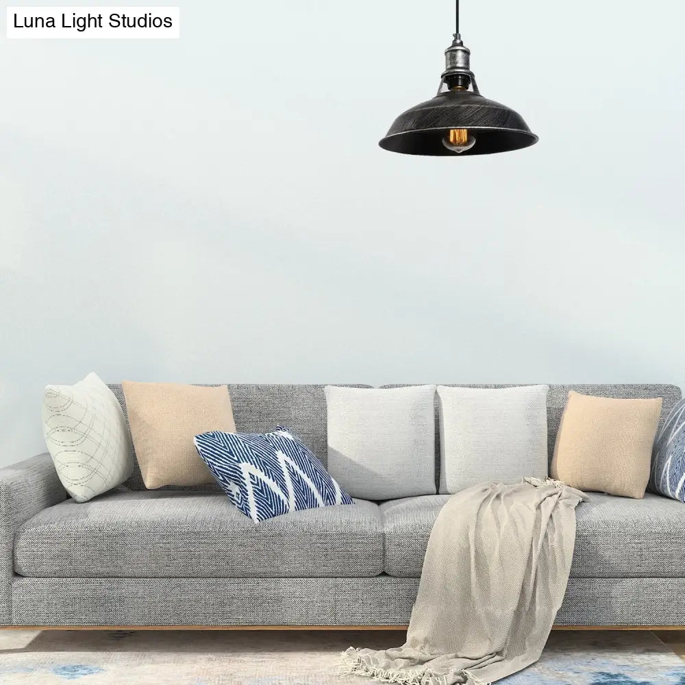 Vintage Aged Silver/Rust Barn Pendant Light | Wrought Iron 1-Light 10.5/12/15 Diameter Silver / 10.5