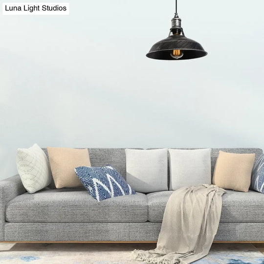 Vintage Aged Silver/Rust Barn Pendant Light | Wrought Iron 1-Light 10.5/12/15 Diameter Silver / 10.5