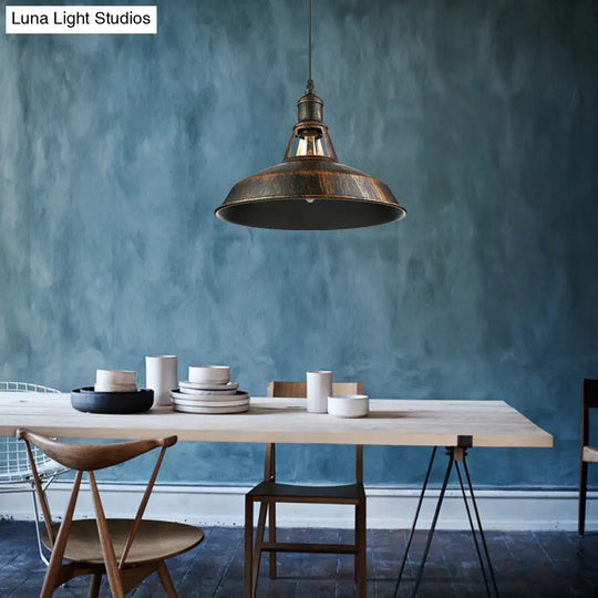 Vintage Aged Silver/Rust Barn Pendant Light | Wrought Iron 1-Light 10.5/12/15 Diameter