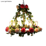 Aldhanab - Metal 6 Lights Exposed Bulb Chandelier Lamp Loft Style Black Pendant Light With Ring And