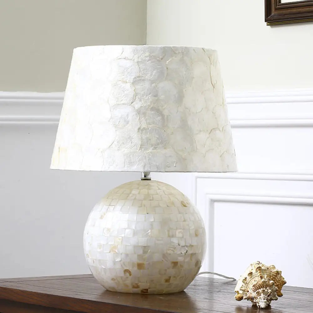 Aldib - Minimalist Globe Drum Table Light Single-Bulb Shell Night Stand Lamp White