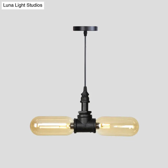 Alfa - Industrial Coffee House Suspension Lamp With Globe/Capsule Amber Glass