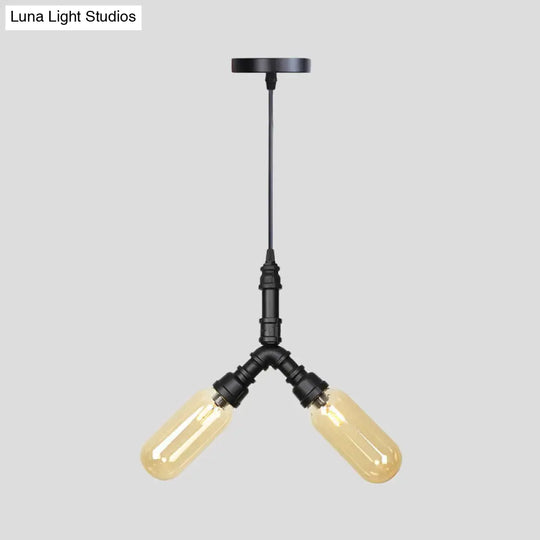 Alfa - Industrial Coffee House Suspension Lamp With Globe/Capsule Amber Glass