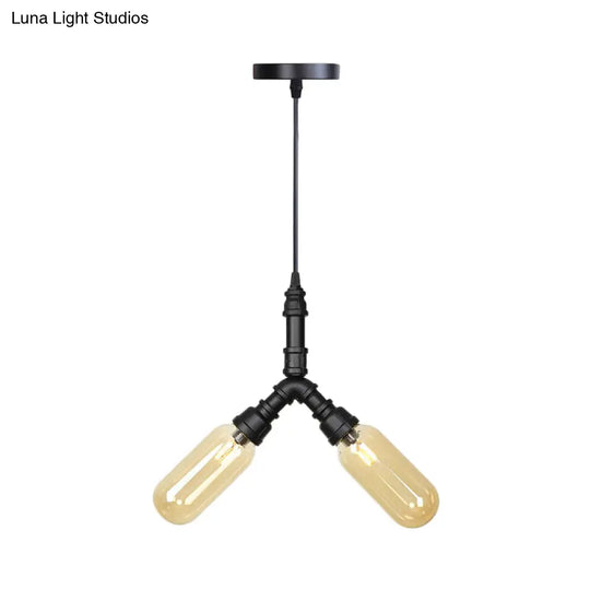 Alfa - Industrial Coffee House Suspension Lamp With Globe/Capsule Amber Glass