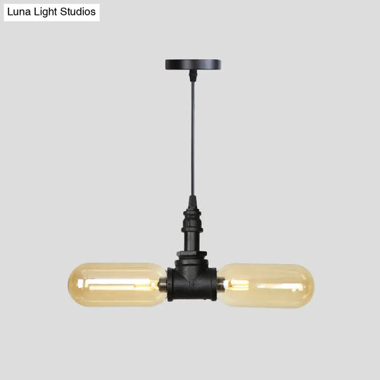 Alfa - Industrial Coffee House Suspension Lamp With Globe/Capsule Amber Glass