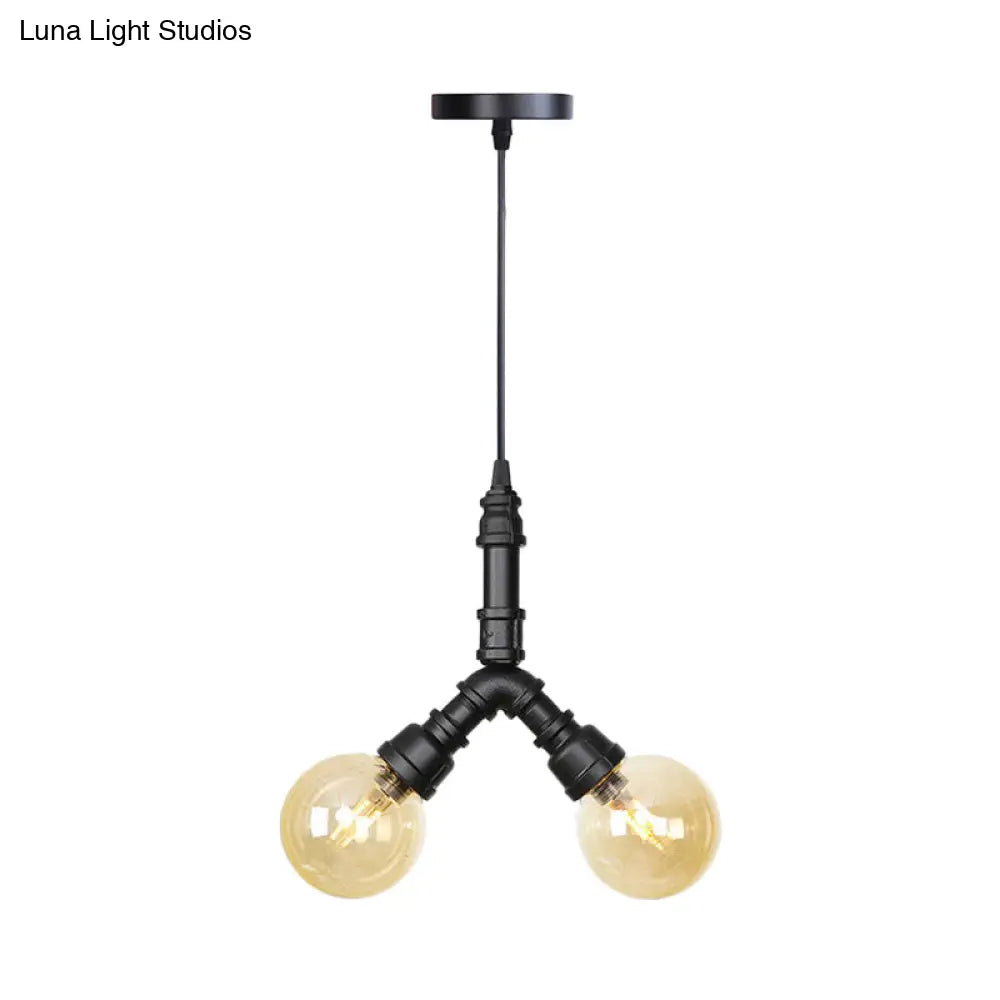 Alfa - Industrial Coffee House Suspension Lamp With Globe/Capsule Amber Glass