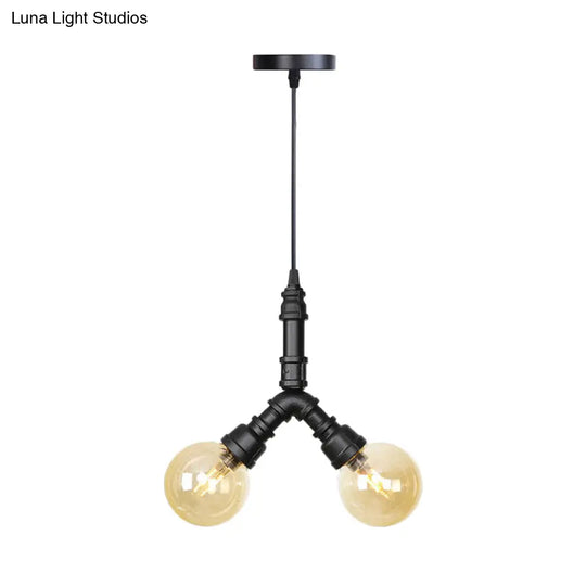 Alfa - Industrial Coffee House Suspension Lamp With Globe/Capsule Amber Glass