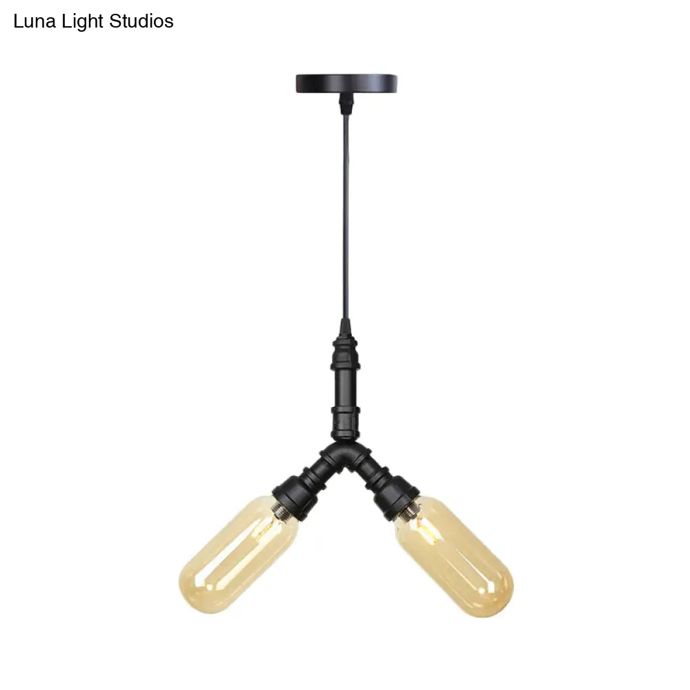 Alfa - Industrial Coffee House Suspension Lamp With Globe/Capsule Amber Glass