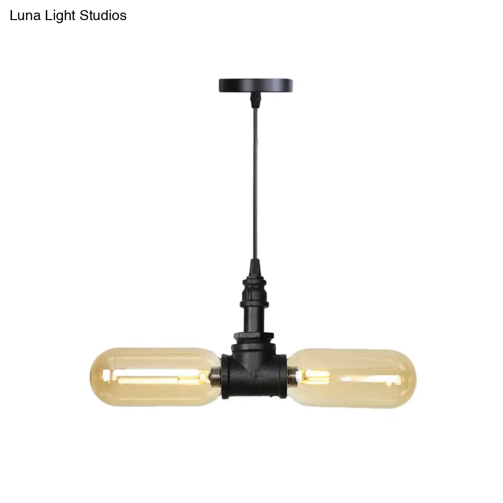 Alfa - Industrial Coffee House Suspension Lamp With Globe/Capsule Amber Glass