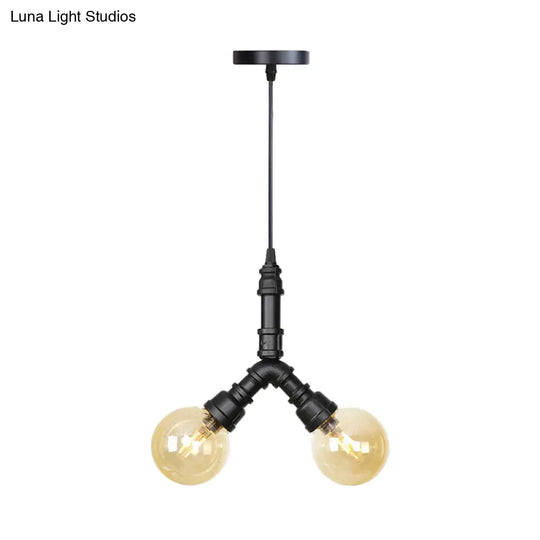 Alfa - Industrial Coffee House Suspension Lamp With Globe/Capsule Amber Glass