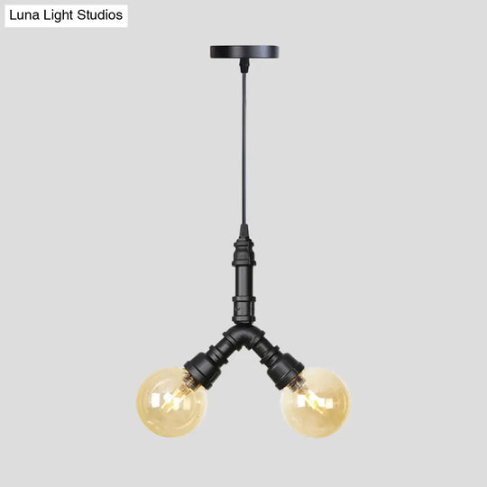 Alfa - Industrial Coffee House Suspension Lamp With Globe/Capsule Amber Glass