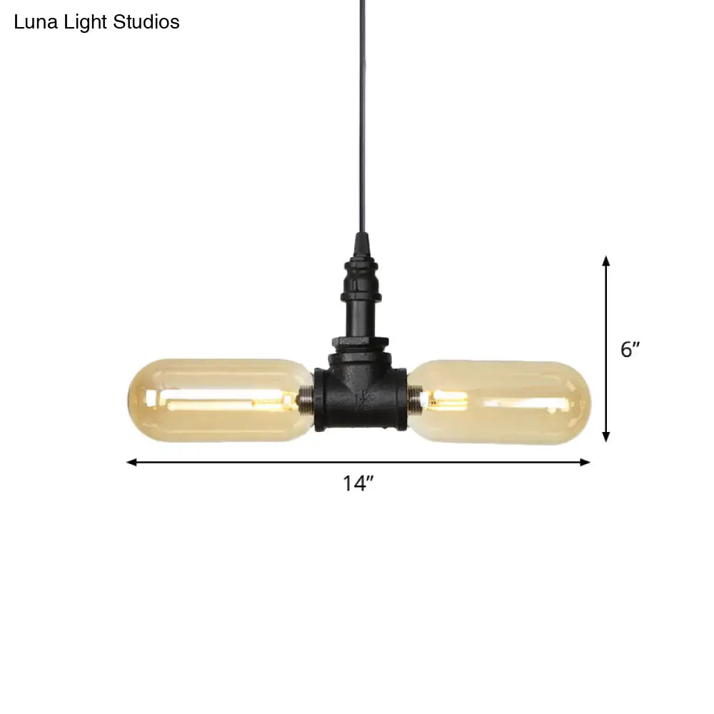 Alfa - Industrial Coffee House Suspension Lamp With Globe/Capsule Amber Glass