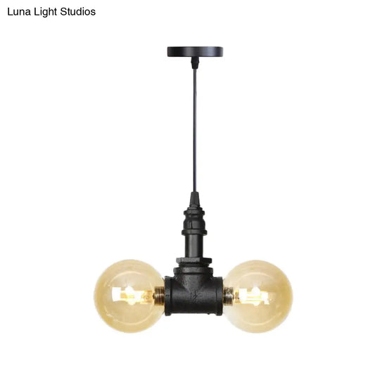 Alfa - Industrial Coffee House Suspension Lamp With Globe/Capsule Amber Glass