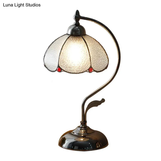 Alkes - Vintage Dome-Like Nightstand Light 1-Bulb Clear Water Glass Scalloped Table Lamp In Black
