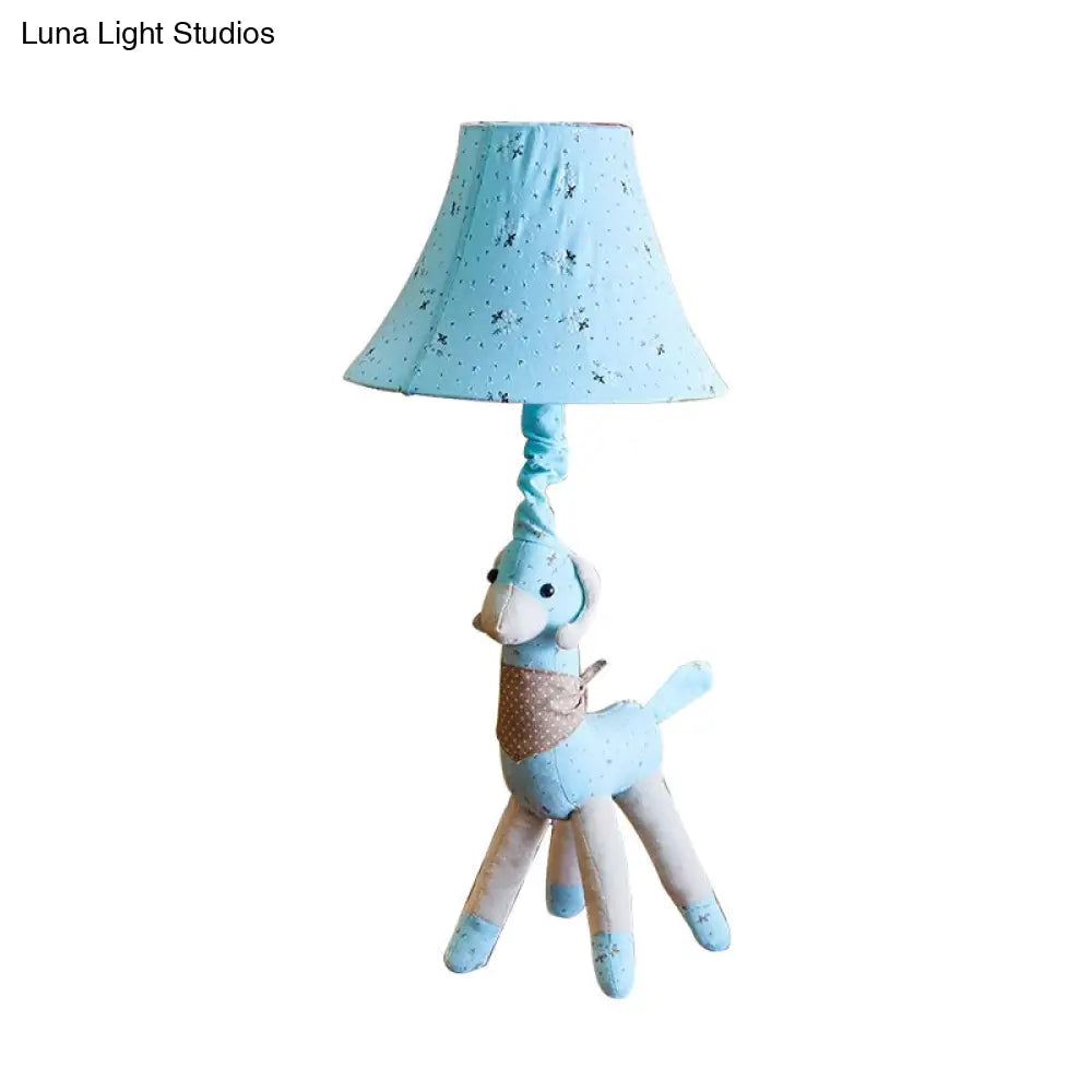 Alpaca Night Light Desk Lamp In Fabric With Bell Shade - Grey/Blue Cartoon Design For Living Room