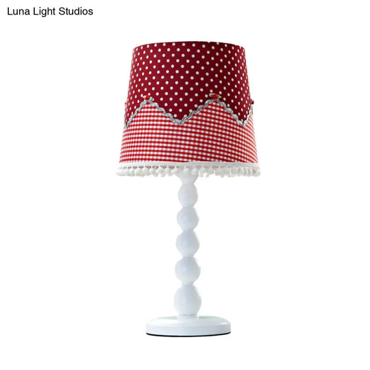 Modern Wooden Barrel Desk Lamp With Fabric Shade - Red Ideal For Bedroom