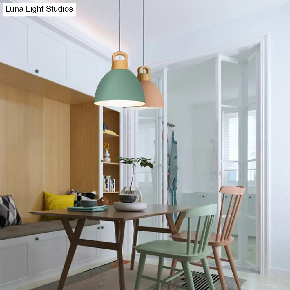 Aluminum Dome Pendant Macaron Hanging Lamp For Kitchen Corridor - 1 Bulb Lighting Solution