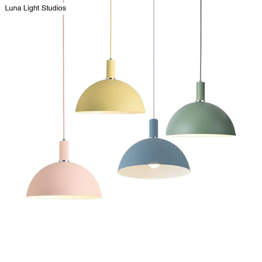 Aluminum Dome Suspension Light: Macaron Candy Pendant Lamp in Blue/Green/Yellow/Pink for Living Room
