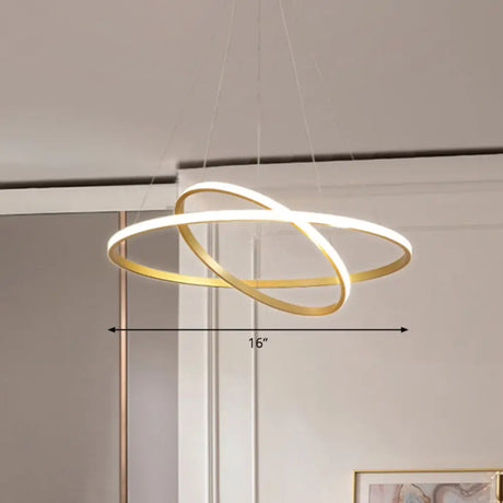 Aluminum Led Chandelier: Outer Glowing Ring Shaped Hanging Light For Restaurants Gold / 2 Tiers 16’