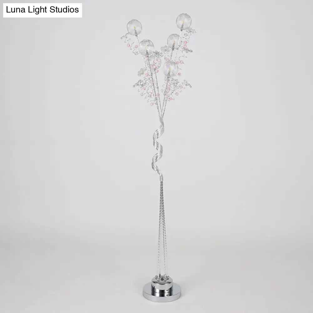 Aluminum Tree Shaped Led Floor Reading Lamp With Orb Detail In Pink/Silver Warm/White Light -