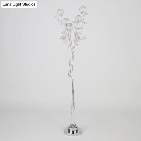 Aluminum Tree Shaped Led Floor Reading Lamp With Orb Detail In Pink/Silver Warm/White Light -