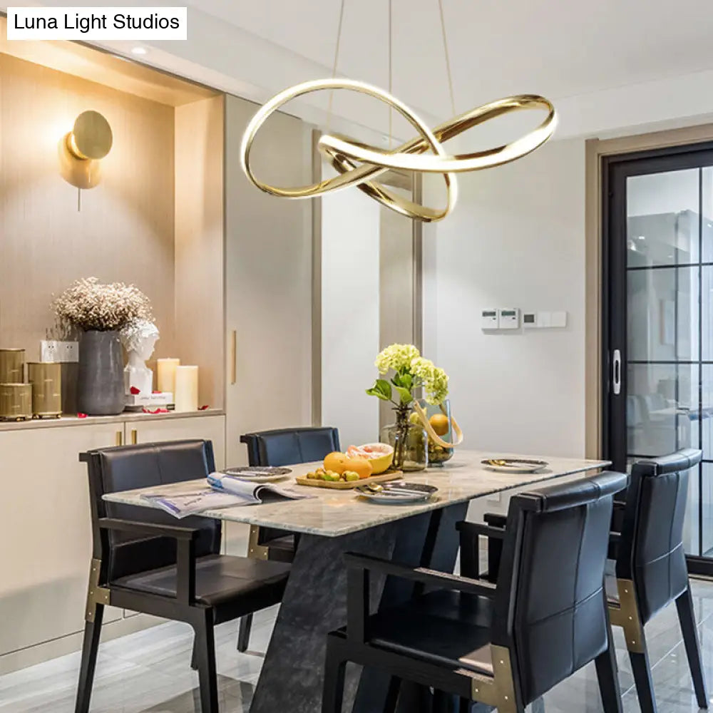 Artistic Gold Twist Aluminum Led Chandelier For Dining Room Ceiling