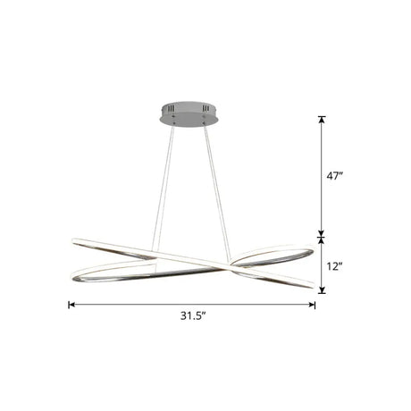Aluminum Twist Led Pendant Chandelier: Artistic Hanging Lamp For Dining Table Chrome / 31.5’