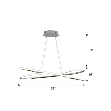 Aluminum Twist Led Pendant Chandelier: Artistic Hanging Lamp For Dining Table Chrome / 39.5’