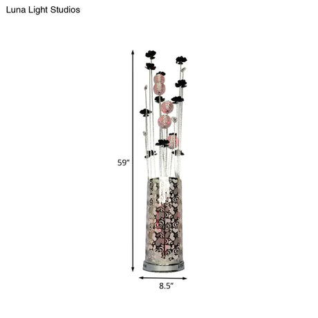Aluminum Wire Floral Tree Floor Lamp - Warehouse Led Stand Up Light In Black/Silver