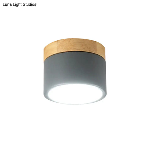 Aluminum Wood Flush Mount Down Light For Living Room Gallery - Simple And Stylish Drum Shape