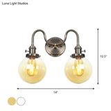 Amber/Clear Glass Wall Light With Undulated Arm In Bronze - Factory 2 Bulbs Living Room Mounted