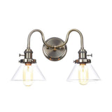 Amber/Clear Glass Wall Light With Undulated Arm In Bronze - Factory 2 Bulbs Living Room Mounted