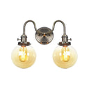 Amber/Clear Glass Wall Light With Undulated Arm In Bronze - Factory 2 Bulbs Living Room Mounted