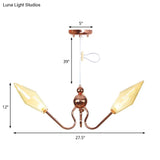 Amber/Clear Metal And Glass Diamond Chandelier: Industrial 3-Light Suspension Lamp