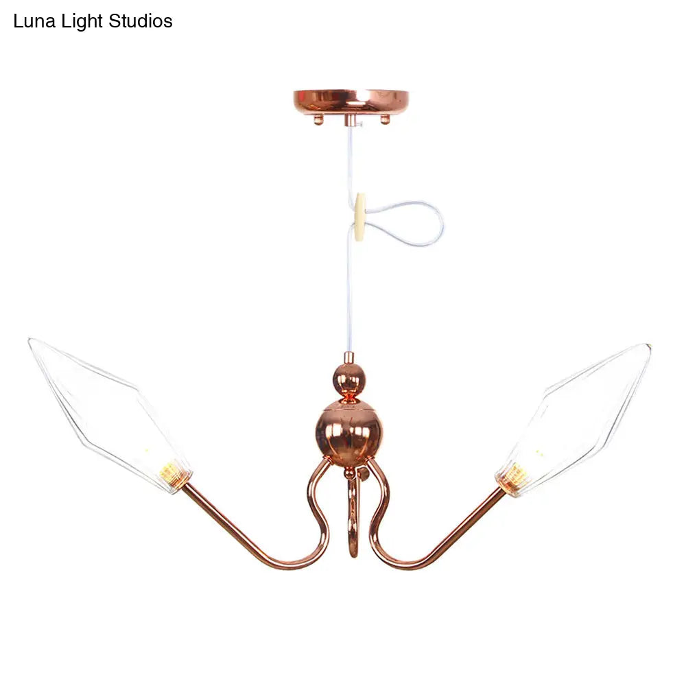 Amber/Clear Metal And Glass Diamond Chandelier: Industrial 3-Light Suspension Lamp