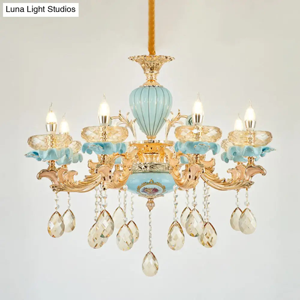 Amber Crystal Chandelier: Modern Ceramics Pendant Light In Gold For Living Room
