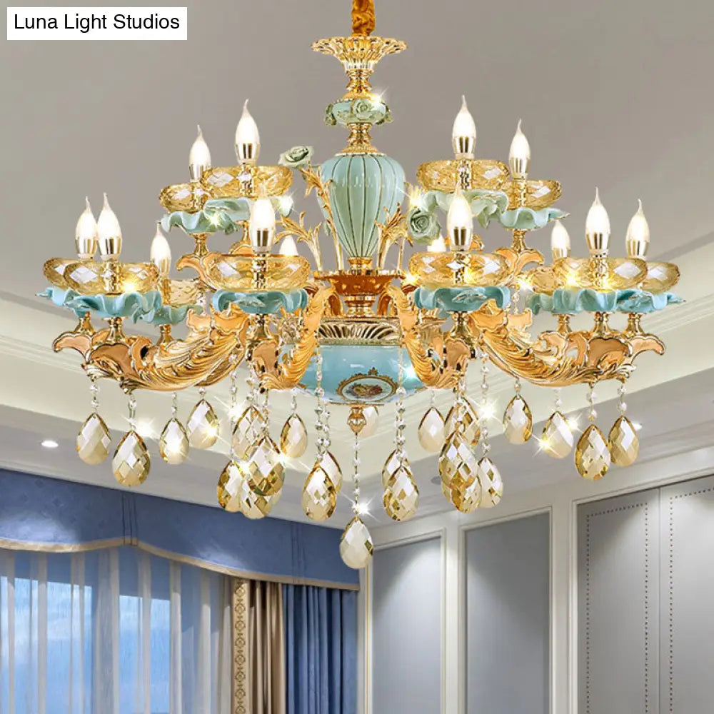 Amber Crystal Chandelier: Modern Ceramics Pendant Light In Gold For Living Room