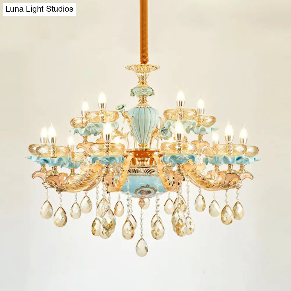 Amber Crystal Chandelier: Modern Ceramics Pendant Light In Gold For Living Room