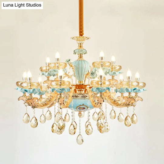 Amber Crystal Chandelier: Modern Ceramics Pendant Light In Gold For Living Room