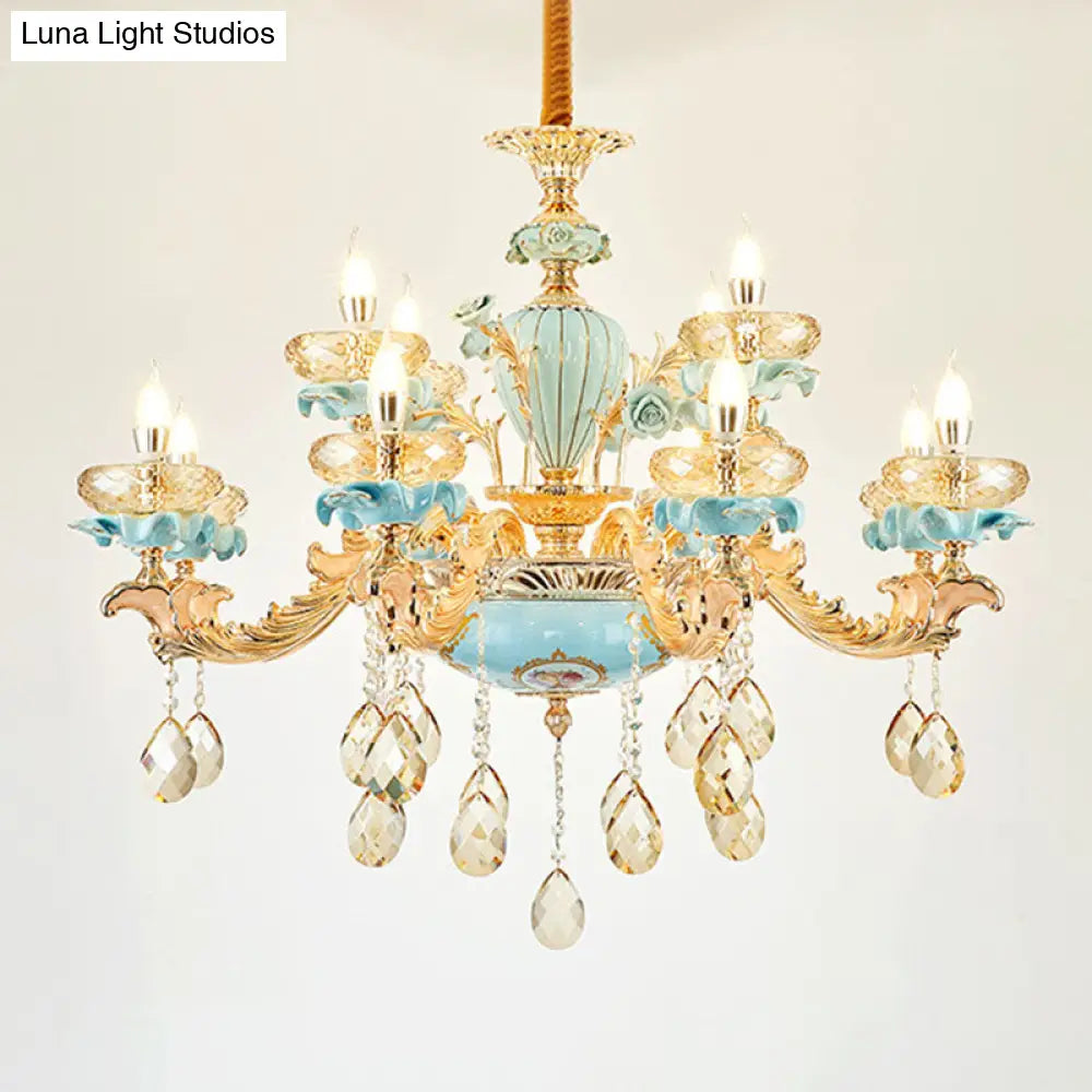 Amber Crystal Chandelier: Modern Ceramics Pendant Light In Gold For Living Room