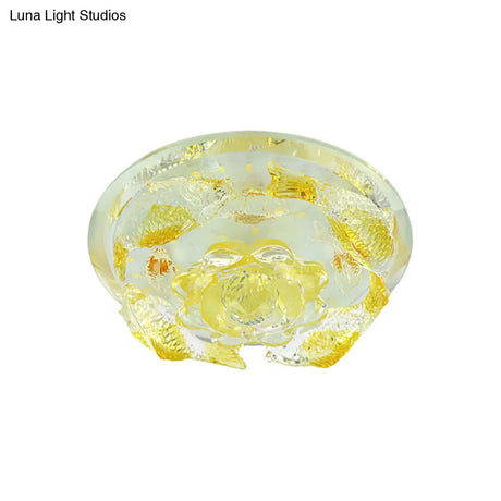 Amber Crystal Flush Mount Flower And Fish Led Ceiling Lamp - Elegant Hallway Lighting
