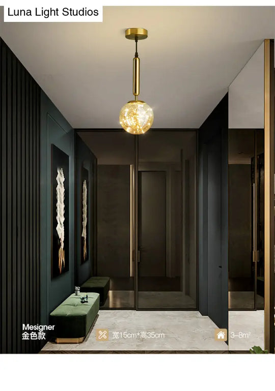 Amber Glass Ball Pendulum Light - Nordic Style Led Hanging Pendant