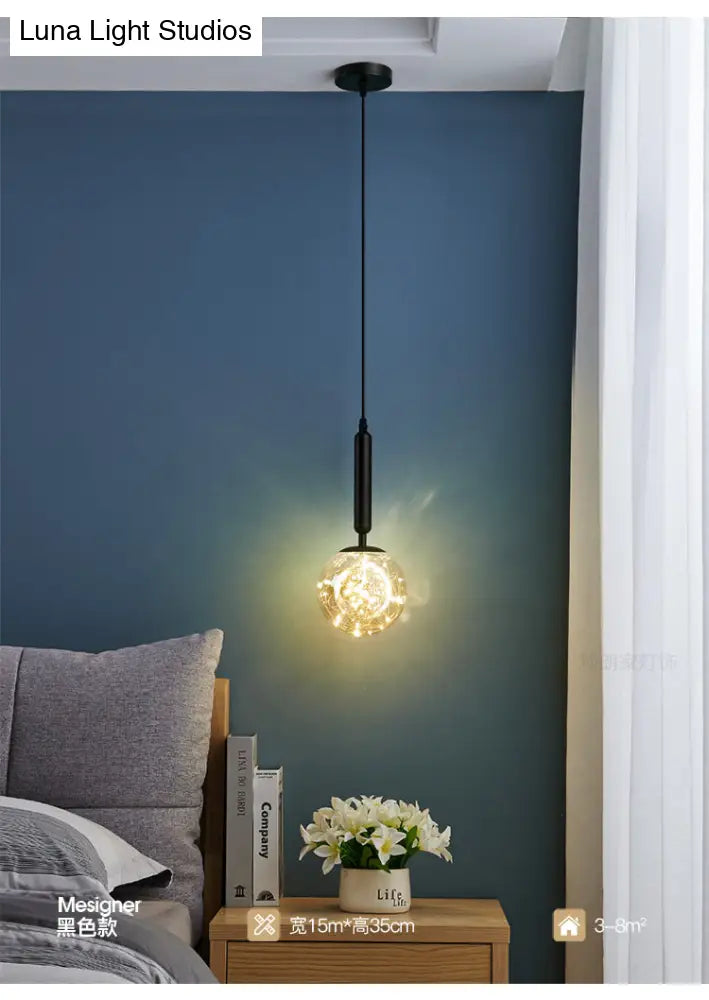 Amber Glass Ball Pendulum Light - Nordic Style Led Hanging Pendant
