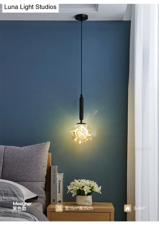 Amber Glass Ball Pendulum Light - Nordic Style Led Hanging Pendant