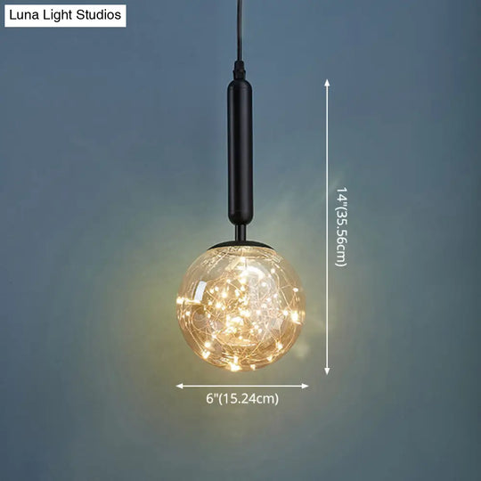 Amber Glass Ball Pendulum Light - Nordic Style Led Hanging Pendant