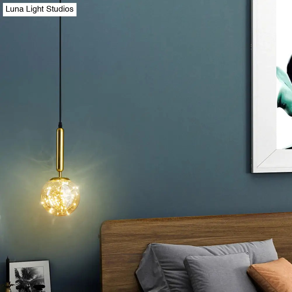 Amber Glass Ball Pendulum Light - Nordic Style Led Hanging Pendant