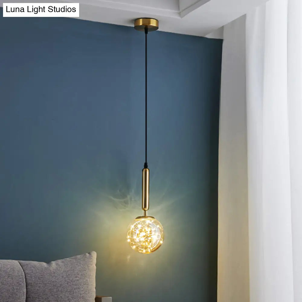 Amber Glass Ball Pendulum Light - Nordic Style Led Hanging Pendant