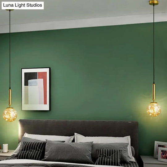 Amber Glass Ball Pendulum Light - Nordic Style Led Hanging Pendant