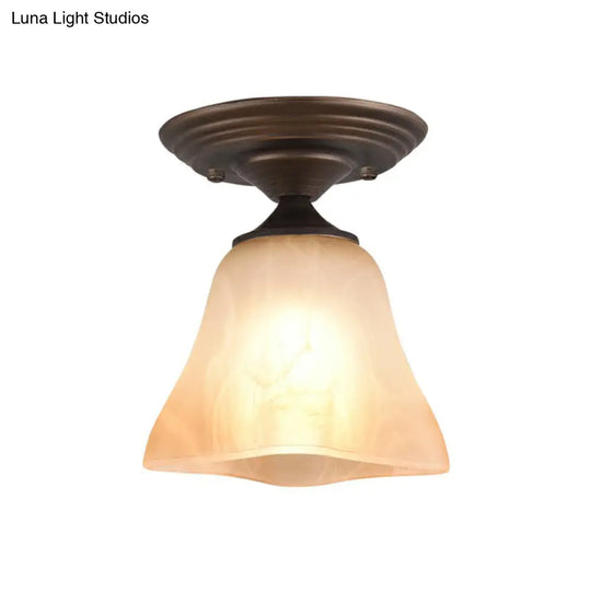 Amber Glass Bell Ceiling Light: Classic Semi-Flush Single Fixture For Living Room