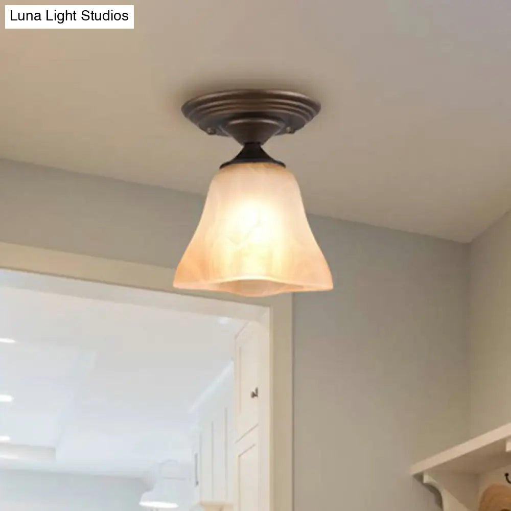 Amber Glass Bell Ceiling Light: Classic Semi-Flush Single Fixture For Living Room